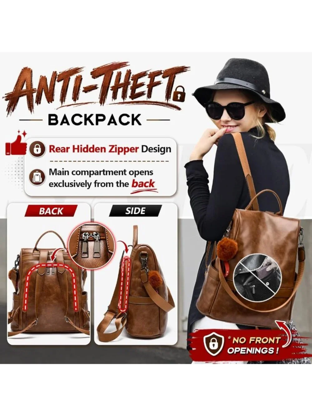 Stylish Anti-Theft PU Leather Women’s Backpack Purse & Casual Shoulder Bag